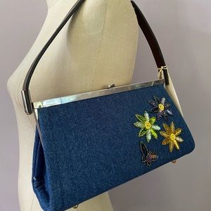 Vintage Mena hard sided denim handbag NWT.